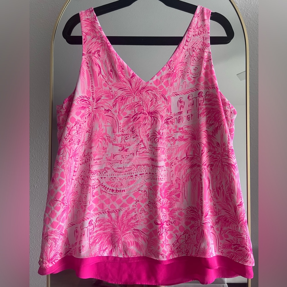 Lilly Pulitzer Florin Sleeveless Reversible V-Neck “Palm Beach Paradise” print